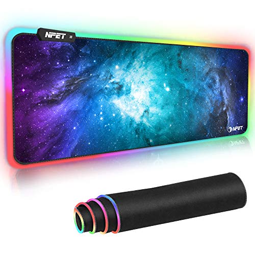 Product Cover NPET MP02-SP RGB Gaming Mouse Pad, Large Extended Soft Led Mouse Pad, 12 Lighting Modes, Touch Control, Durable Stitched Edges, Non-Slip Rubber Base Computer Keyboard Mat, 31.5 x 11.8 inch