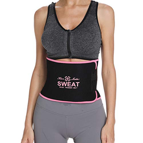 Product Cover KIWI RATA Premium Waist Trimmer Stomach Belt for Women & Men Weight Loss Waist Trainer Wrap for Belly Fat Pink Line L