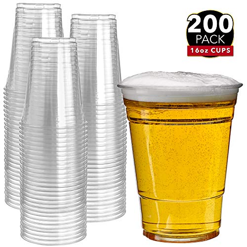 Product Cover 200 Clear Plastic Cups | 16 oz Plastic Cups | Clear Disposable Cups | PET Cups | Plastic Water Cups | Plastic Beer Cups | Clear Plastic Party Cups |Crystal Clear Cups