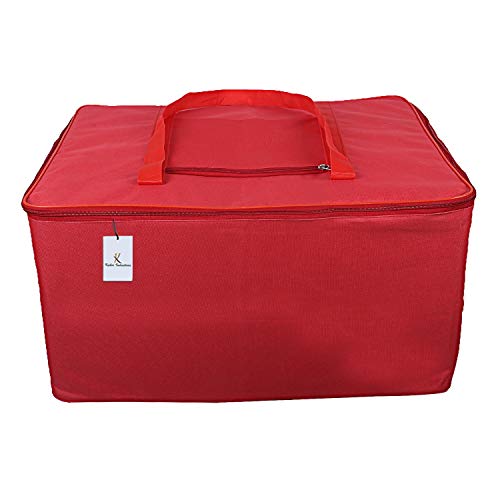 Product Cover Kuber Industries Rexine Jumbo Underbed Moisture Proof Storage Bag with Zipper Closure and Handle (Red) -CTKTC6320