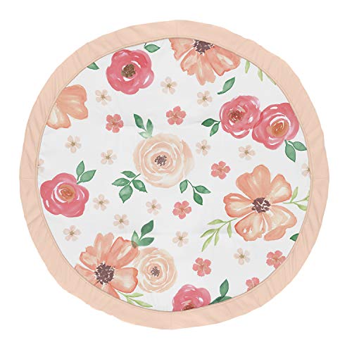 Product Cover Sweet Jojo Designs Peach and Green Shabby Chic Playmat Tummy Time Baby and Infant Play Mat for Watercolor Floral Collection - Pink Rose Flower