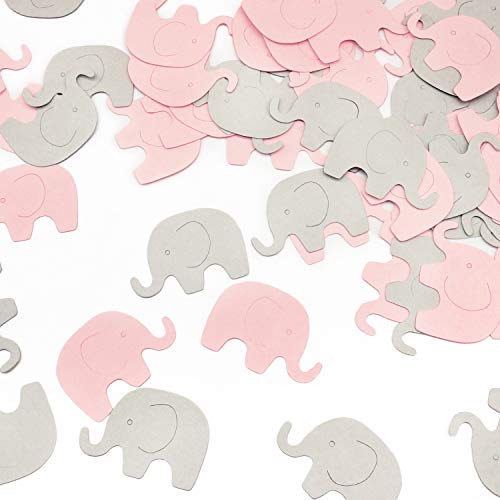 Product Cover Pink Elephant Confetti Elephant Scatter Baby Shower Decoration for Girl Baby Shower Birthday Party New Year Supplies Elephant Theme Party Supplies (Pink+Gray) 200 Pieces