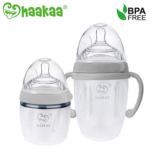 Product Cover Haakaa Silicone Baby Bottle Milk Bottle, Grey (2 Count, 5oz + 8oz)