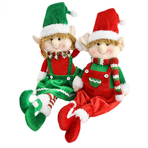 Product Cover Athoinsu 2 PCS 16'' Christmas Elves Plush Dolls Adorable Sitting Elf Boy Girl Xmas Holiday Decorations Gifts for Family Kids