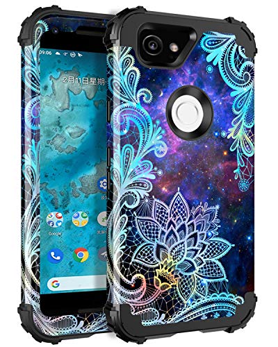 Product Cover Casetego Compatible Google Pixel 2 Case,Floral Three Layer Heavy Duty Hybrid Sturdy Armor Shockproof Full Body Protective Cover Case for Google Pixel 2,Mandala