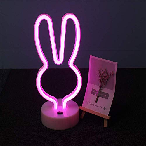 Product Cover ENUOLI Decorative Rabbit Neon Sign Light Pink Led Cute Animal Neon Marquee Light with Base Art Wall Decor for Baby Room Child Party Christmas Party Table Art Decoration Best Gifts for Kids