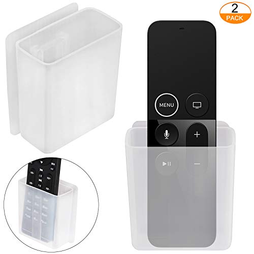 Product Cover [2 Pack] Universal Remote Control Holder, Wall Mount Media Organizer - Pinowu Self-Adhesive Storage Box, Office Supply Accessories