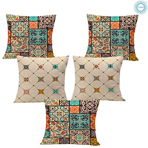 Product Cover STITCHNEST Ethnic Square Printed Canvas Cotton Cushion Covers (16 x 16 Inches, Multicolour) - Set of 5