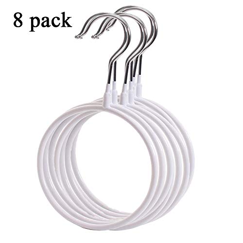 Product Cover SCTD Belt/Scarf Hangers for Closet - 8 PCS Nonslip Steel Tie Rings Holder Organizer for Neckties, Shawls Scarves, Pashminas (8 Pack, White)