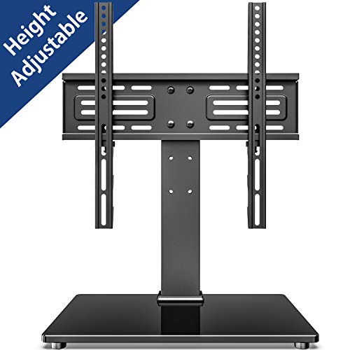 Product Cover FITUEYES Universal TV Stand Table Top TV Stand for 27-55 inch LCD LED TVs 6 Level Height Adjustable TV Base with Tempered Glass Base & Security Wire VESA 400x400 Holds up to 88lbs TT103701GB