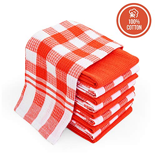 Product Cover Chef Pomodoro Everyday Kitchen Towels - 10-Pack - 100% Pure Cotton Waffle Dishcloth, 15 in x 25 in (Pack of 10, Orange)