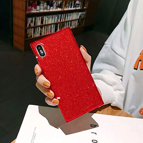 Product Cover Square Case for iPhone XR,Tzomsze XR Glitter Cases for Girls Reinforced Corners TPU Cushion，Crystal Clear Slim Cover Shock Absorption TPU Silicone Shell-Red