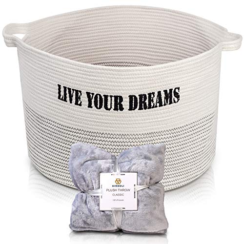Product Cover Cotton Rope Basket XXXL Inches Storage Bin with Handles for Sitting Room, Bedroom, Nursery - for Linens, Pillows, Blankets, Toys, Laundry w/Bonus Throw Blanket 50x70 Inches Inspiration Sentence