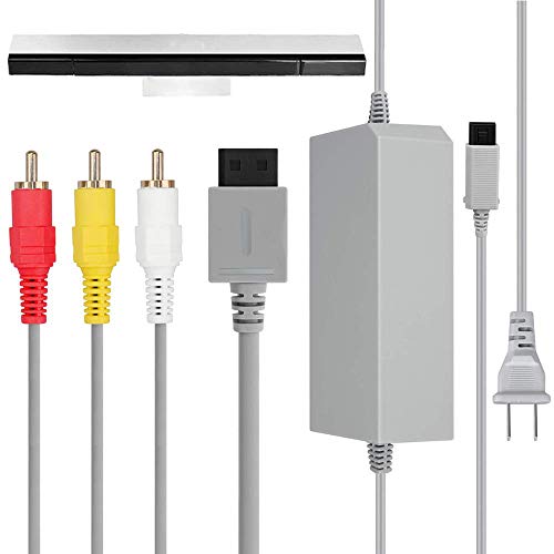 Product Cover 3 in 1 Wii Accessories Bundle - Wii AC Power Adapter + Composite Audio Video Cable and Wired Motion Sensor Bar for Nintendo Wii Wii U