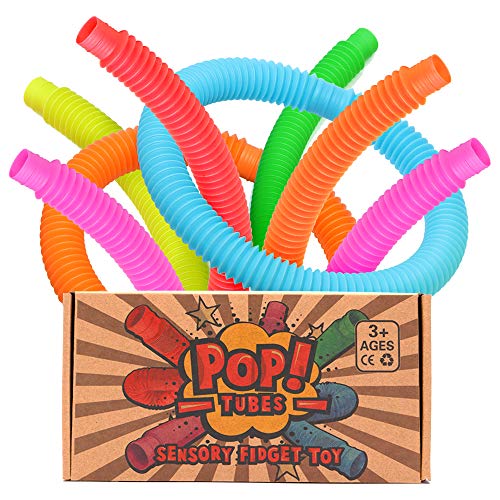 Product Cover OleOletOy Pop Tubes Sensory Fidget Toy for Kids, Pull 'N Pop 6-Pack Educational STEM Toys for Construction and Building Activity, Helps Reduce Stress for Autism, ADHD and Children with Special Needs