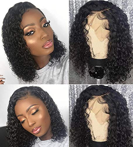 Product Cover BLY Short Curly Bob Wigs Brazilian Virgin Human Hair Lace Front Wigs Kinky Curly Hair 13x4 Lace Part 150% Density Pre Plucked with Baby Hair (8 inch, Kinky Curly Bob)