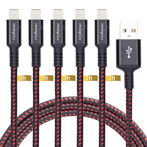 Product Cover Znslopilcv iPhone Charger Cable,3foot 5pack Nylon Braided USB Fast Charging&Syncing Cable Cord Compatible Phone XS Max/XS/XR/X/8/8Plus/7/7Plus//6S Plus/SE