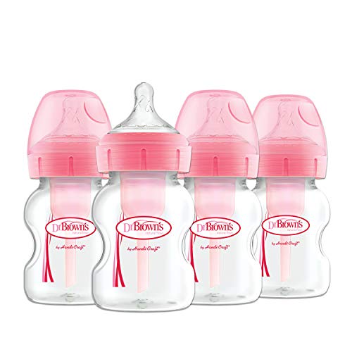 Product Cover Dr. Brown's Natural Flow Options + Wide-Neck Bottle, Pink Print, 4 Pack, 5 Ounce
