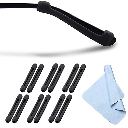 Product Cover XIANEWS Silicone Eyeglasses Temple Tips Sleeve Retainer,Anti-Slip Elastic Comfort Glasses Retainers For Spectacle Sunglasses Reading Glasses Eyewear (Black - 6 pairs)