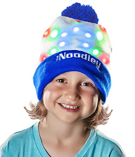 Product Cover The Noodley LED Beanie Hat Light Up Kids Gifts for Boys Girls Children Sensory Toy All Ages (Blue / White)