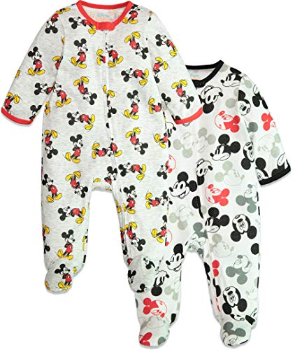 Product Cover Disney Mickey Mouse Baby Boys 2 Pack Sleep n Play Footie Pajamas 0-3 Months White/Grey