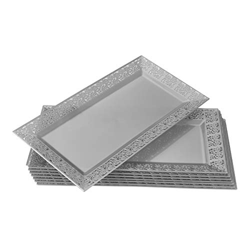 Product Cover DISPOSABLE LACE TRAYS | for Upscale Wedding and Dining | 6 pc | Silver | 14