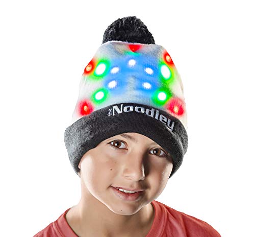 Product Cover The Noodley LED Light Up Hat Beanie Hat Cool Kids Toys for Boys Teens All Ages One Size (Black / White)