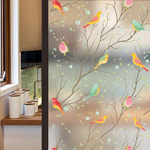 Product Cover Coavas Privacy Window Film Non-Adhesive Frosted Bird Window Film Decorative Glass Film Static Cling Film Bird Window Stickers for GF-WF-90-2B Home Office 35In. by 78.7In. (90 x 200Cm)
