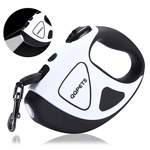 Product Cover Retractable Dog Leash with Bright LED Flashlight, 16 ft Dog Safety Walking Leashes for Small Medium Large Dogs up to 110 lbs,Tangle Free, Anti-Slip Comfort Grip (Large- 16 ft up to 110 lbs, White)