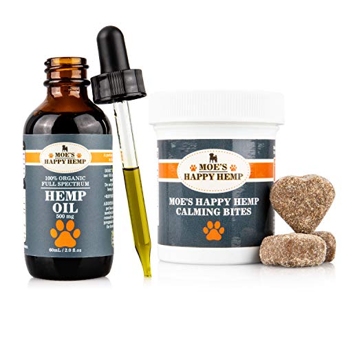 Product Cover Organic Hemp Oil for Dogs with Calming Treats: Dog Anxiety Relief and Calm Aid for Hyperactive or Aggressive Pets - Daily Supplement to Support Joints, Healthy Skin and Coat - 2 Ounce Dropper Bottle