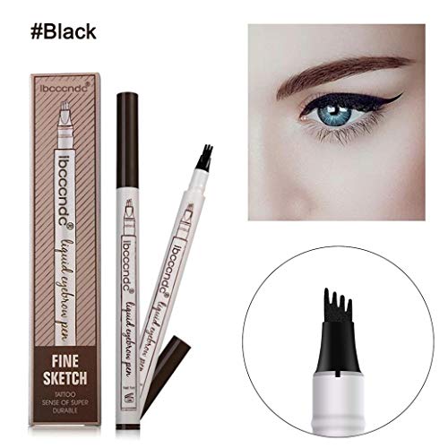 Product Cover Vominice Eyebrow Tattoo Pen, Microblading Eyebrow Pencil with Four Tips,Waterproof Brow Gel, Fork Tip Applicator Creates Natural Looking Brows Effortlessly and Stays All Day (#04 - Black)