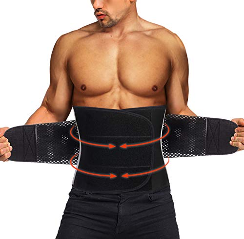 Product Cover TAILONG Neoprene Waist Trimmer Ab Belt for Men Weight Loss Trainer Slimming Body Shaper Workout Sauna Hot Sweat Band (Black with Elastic Band, L)
