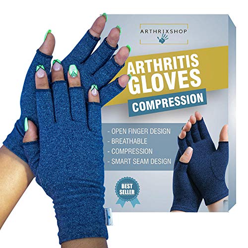 Product Cover Rheumatoid Pain Compression Arthritis Gloves. Pain Relief, Ease Muscle Tension, Relieve Carpal Tunnel Ache for Men and Women, Heat Hand Gloves for Computer. (Navy Blue) (Medium)
