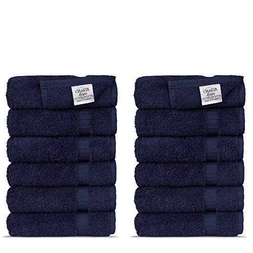 Product Cover Chakir Turkish Linens Hotel & Spa Quality, Highly Absorbent 100% Turkish Cotton Washcloths (12 Pack, Navy)