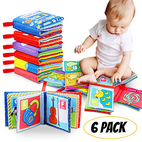 Product Cover Tencoz Cloth Book Baby, Baby Books Baby's First Soft Cloth Book Set Infant Children Educational Toys Baby Gifts for Boy Girl 6-Pack Perfect Size for Little Hands (Friction with a rustling Sound)