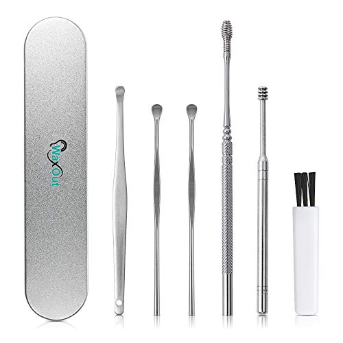 Product Cover WaxOut Ear Wax Removal Tool Cleaner Kit with Metal Storage Box | 6 Pcs Ear Pick Curette Set with Cleaning Brush for Earwax Remover and Cleansing | Medical Grade Stainless Steel Ear Cleaning Tools