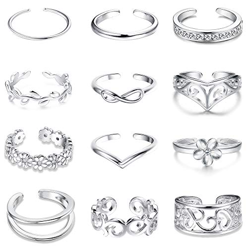 Product Cover Jstyle 12Pcs Adjustable Toe Rings for Women Girls Various Types Band Open Toe Ring Set Women Gift Jewelry