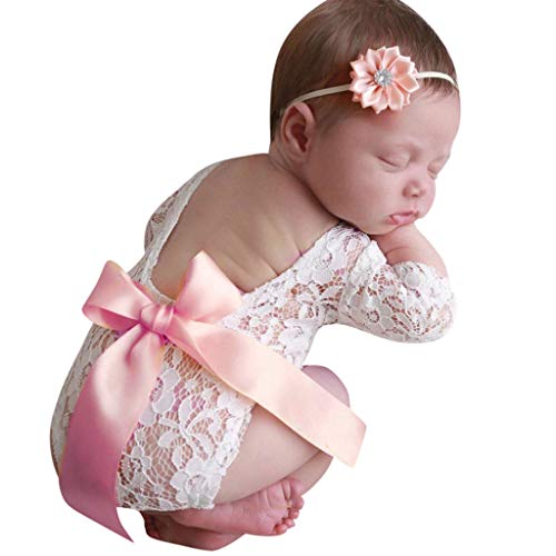 Product Cover Womola Fashion Cute Newborn Baby Girls Photography Props Lace Romper Photo Shoot Props Outfits (Pink,)
