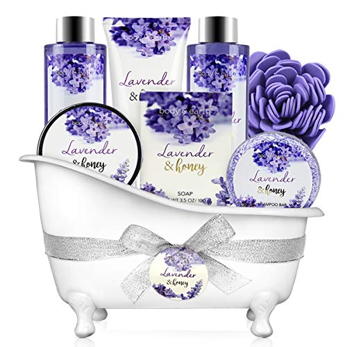 Product Cover Bath and Body Gift Set - Body & Earth 8 Pcs Bath Spa Gift Sets Lavender&Honey Scent, Includes Bubble Bath, Shower Gel, Soap, Body Lotion, Bath Salt and More, Perfect Gift Basket for Home Relaxation