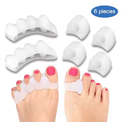 Product Cover Toe Separators, 6 Pieces Toe Spacers Toe Straightener Bunion Corrector for Bunion Pain Relief, Hallux Valgus, Crooked Toes, Overlapping Toe Hammer Toes Bunions, Gel Bunion Toe Separators Kits (White)