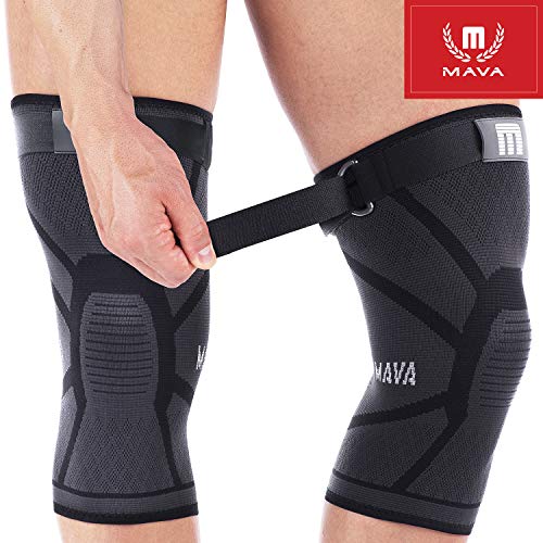 Product Cover Mava Sports Knee Compression Sleeve Support with Adjustable Strap for Men and Women. Perfect for Powerlifting, Weightlifting, Running, Gym Workout, Squats and Pain Relief (Active Strap, Medium)