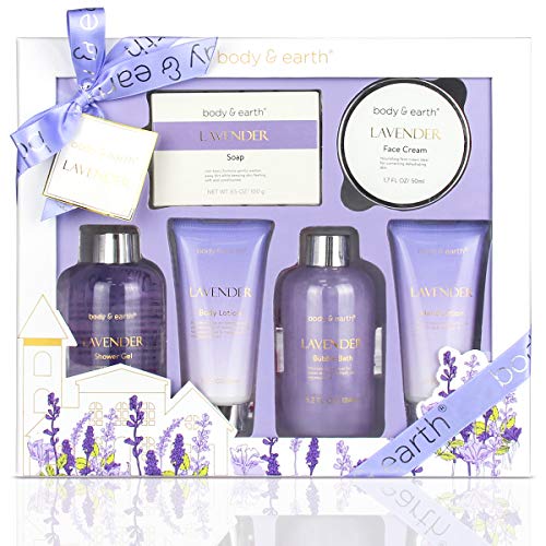 Product Cover Bath and Body Gift Set - Luxurious 6 Pcs Bath Kit for Women, Body & Earth Spa Set with Lavender Scent - Bubble Bath, Shower Gel, Hand & Face Cream, Body Lotion, Hand Soap, Perfect Gift Box for Women