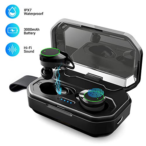 Product Cover True Wireless Earbuds Bluetooth V5.0 HiFi Stereo Sound Headphones, iPX7 Waterproof Auto Pairing Sport Noise Cancelling TWS Headsets with Built-in Mic,3000mAh Charging Case as Power Bank Touch Control