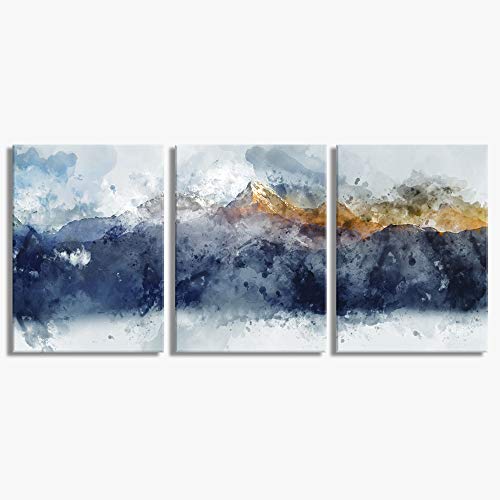 Product Cover Abstract Canvas Wall Art for Living Room Modern Navy Blue Abstract Mountains Print Poster Picture Artworks for Bedroom Bathroom Kitchen Wall Decor 3 Pieces Framed Ready to Hang