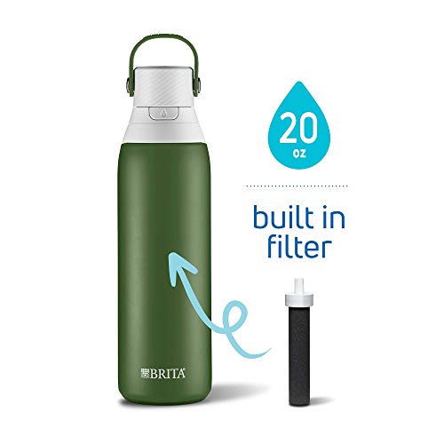 Product Cover Brita 20 Ounce Premium Filtering Water Bottle with Filter - Double Wall Insulated Stainless Steel Bottle - BPA Free - Forest and Assorted Colors