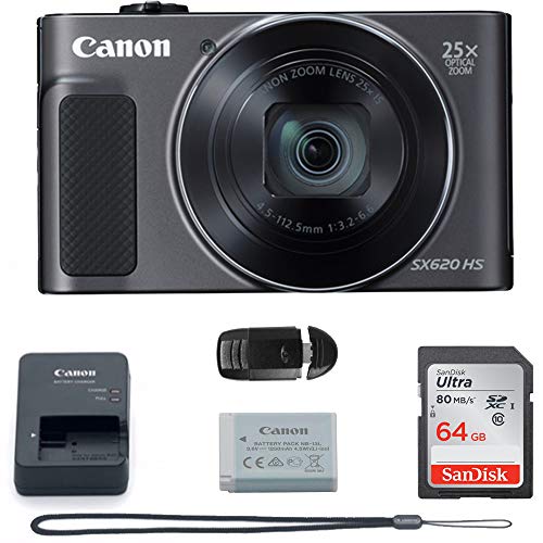 Product Cover Canon PowerShot SX620 Digital Camera w/25x Optical Zoom - Wi-Fi & NFC Enabled (Black) - Memory Card Bundle (Camera + 64GB Memory Card) Basic Bundle