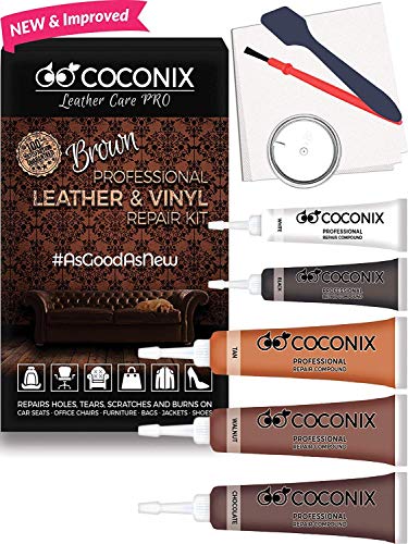 Product Cover Coconix Brown Leather Repair Kits for Couches - Vinyl & Upholstery Repair Kit for Car Seats, Sofa & Furniture - Liquid Scratch Filler Formula Repairs Couch Tears & Burn Holes