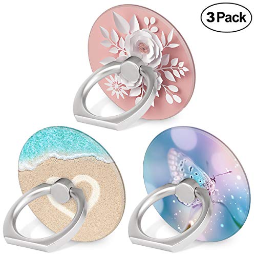 Product Cover Bonoma Phone Ring Holder, 3 Pack Beach Flowers Butterfly Universal Finger Ring Stand Grip Kickstand Compatible with Smartphones and Tablets