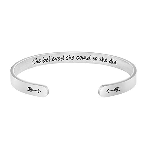 Product Cover Joycuff She Believed She Could So She Did Bracelet Inspirational Motivational Encouragement Jewelry Gifts for Her Birthday Mother's Day Graduation