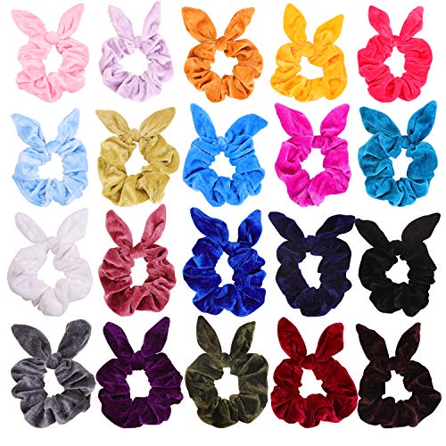 Product Cover KECUCO 20 Colors Bunny Ears Scrunchies Hair Scrunchies Velvet Scrunchies Rabbit Bunny Ear Elastic Hair Bands Hair Ties Ponytail Holders for Women or Girls, Bow Scrunchies for Hair